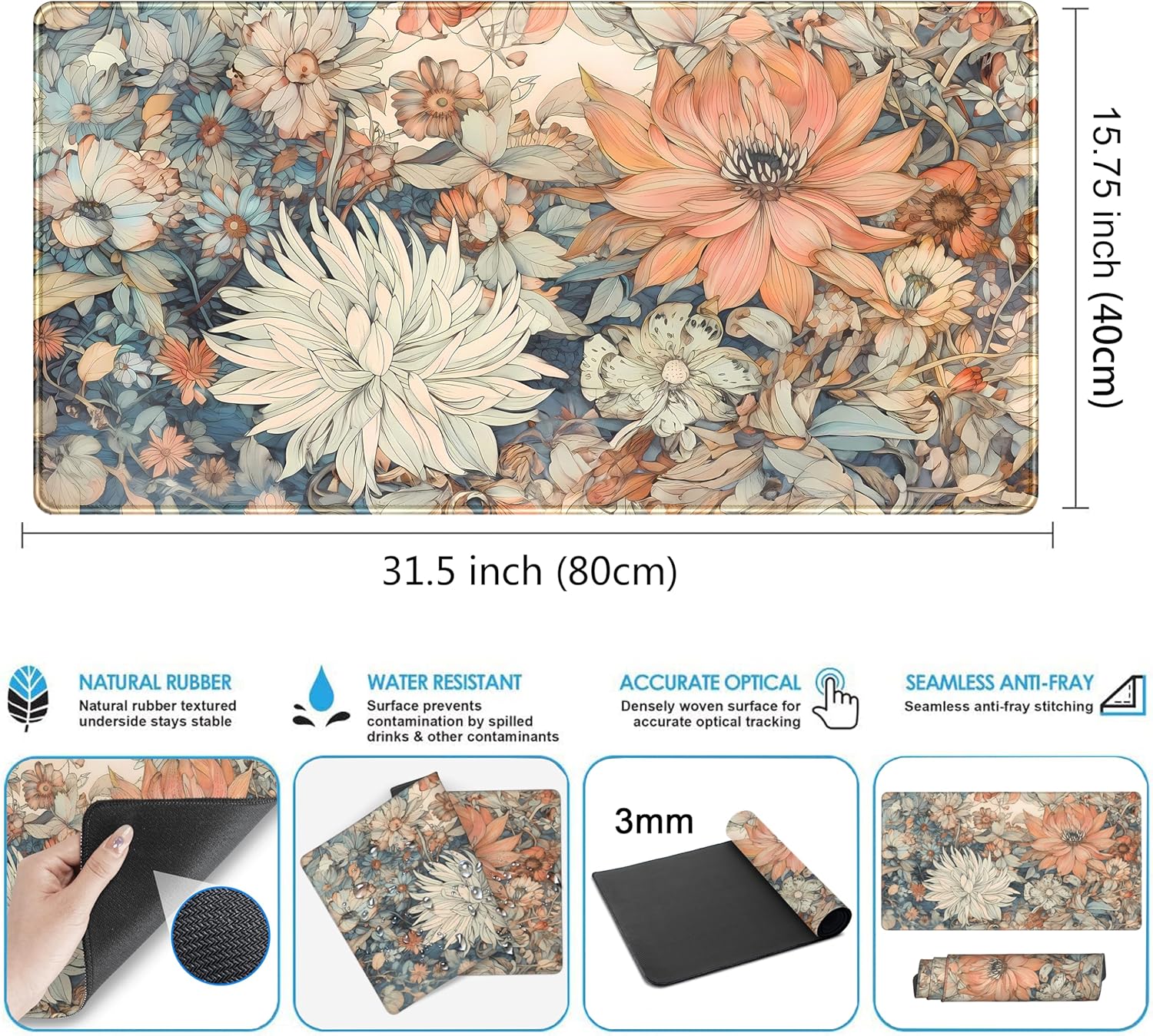 Retro Japanese Floral Desk Mat - Retro Gaming Keyboard And Mouse recension och pris